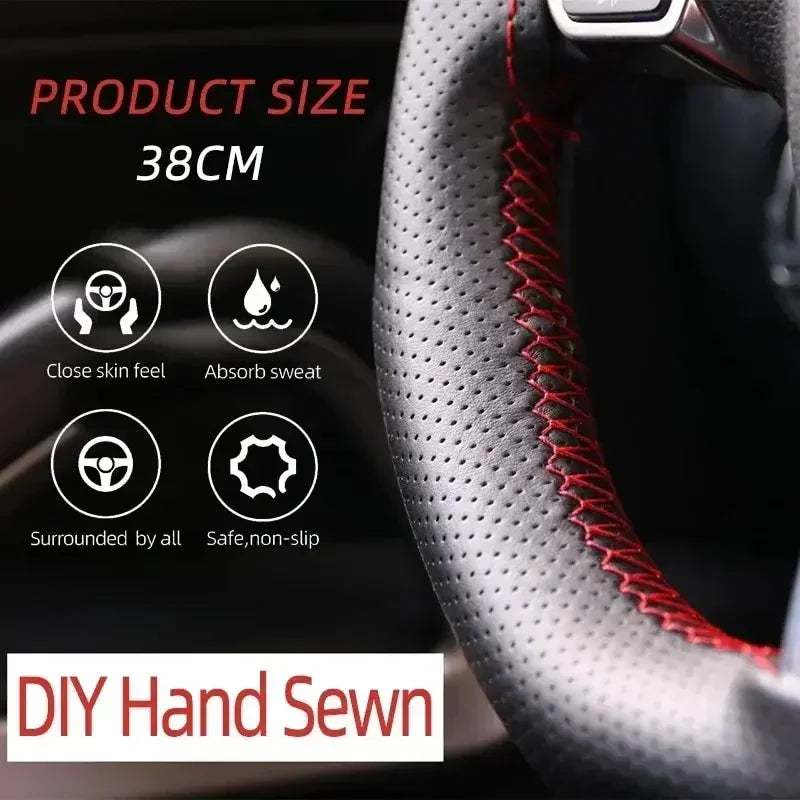 Artificial Leather Steering Wheel Cover Anti-Slip Braiding Cover For Steering Wheel 37cm-38cm Steering Wheel Protector