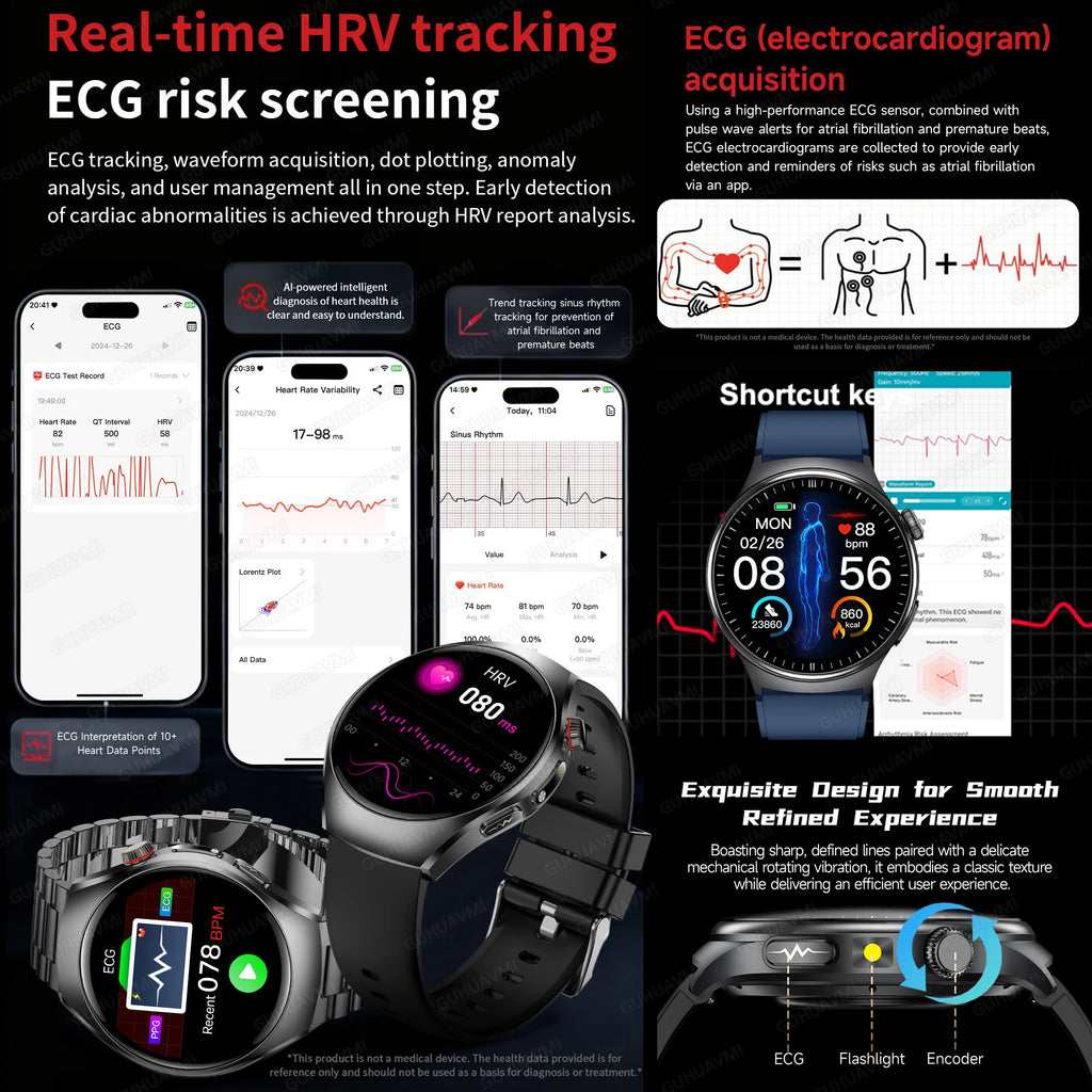 2026 New Accurate Diagnosis Smart Watch Body Fat ECG Blood oxygen BP Health Sport HD AMOLED Screen call Smart watch Men women