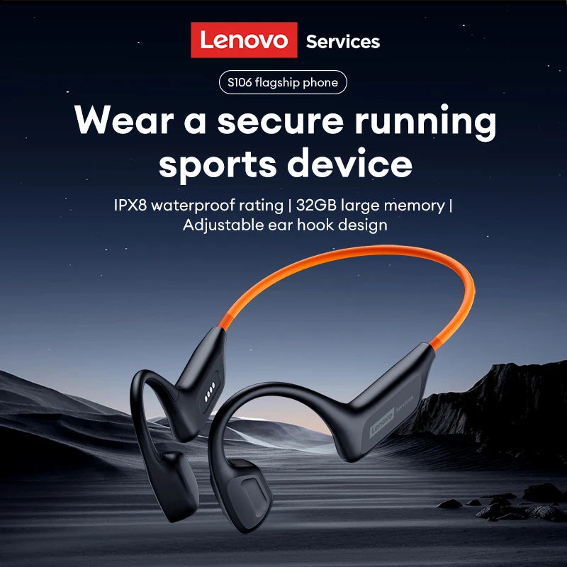 Lenovo S106 True Bone Conduction Headset Bluetooth 6.0 IPX8 Waterproof Headphones 32GB MP3 HIFI Earphones With MIC For Swimming