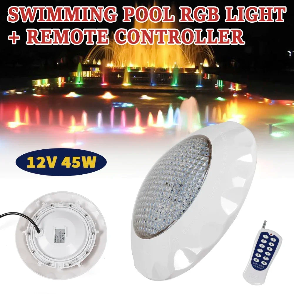 Durable RGB Pool Lights with 2835 Light Beads, 45W LED, 3000LM Brightness, Long-lasting, Compact, Ideal for Home Pool and