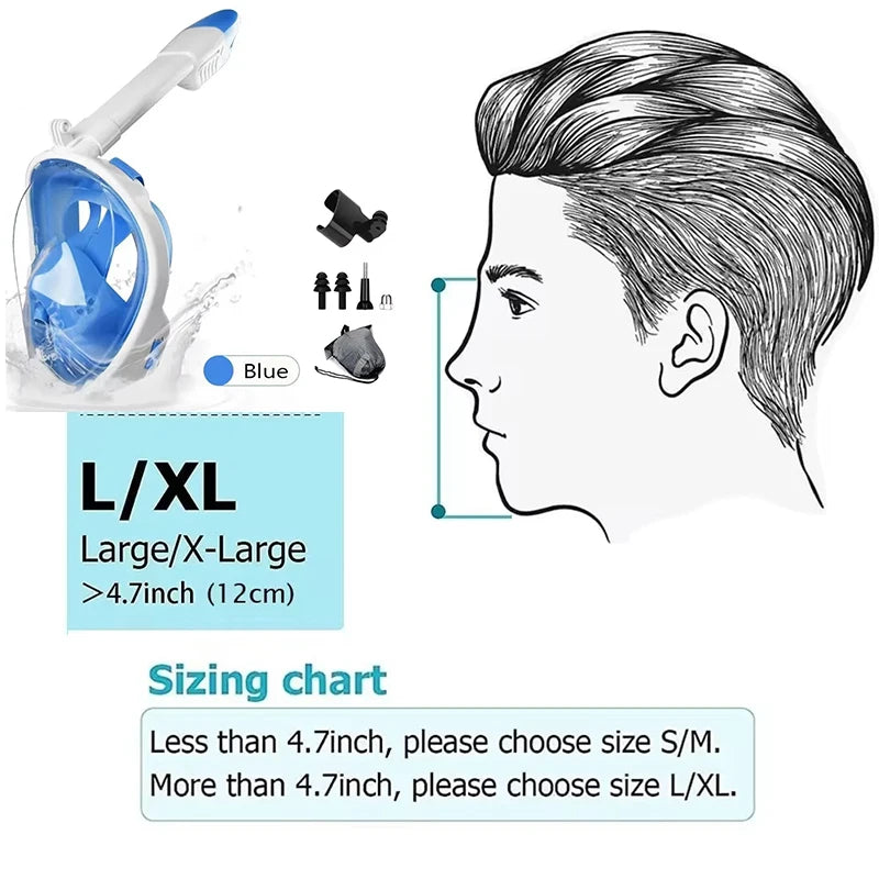 Underwater Snorkeling Full Face Adult Children Swimming Mask Set Scuba Diving Respirator Masks Anti Fog Safe Breathing for Kids/