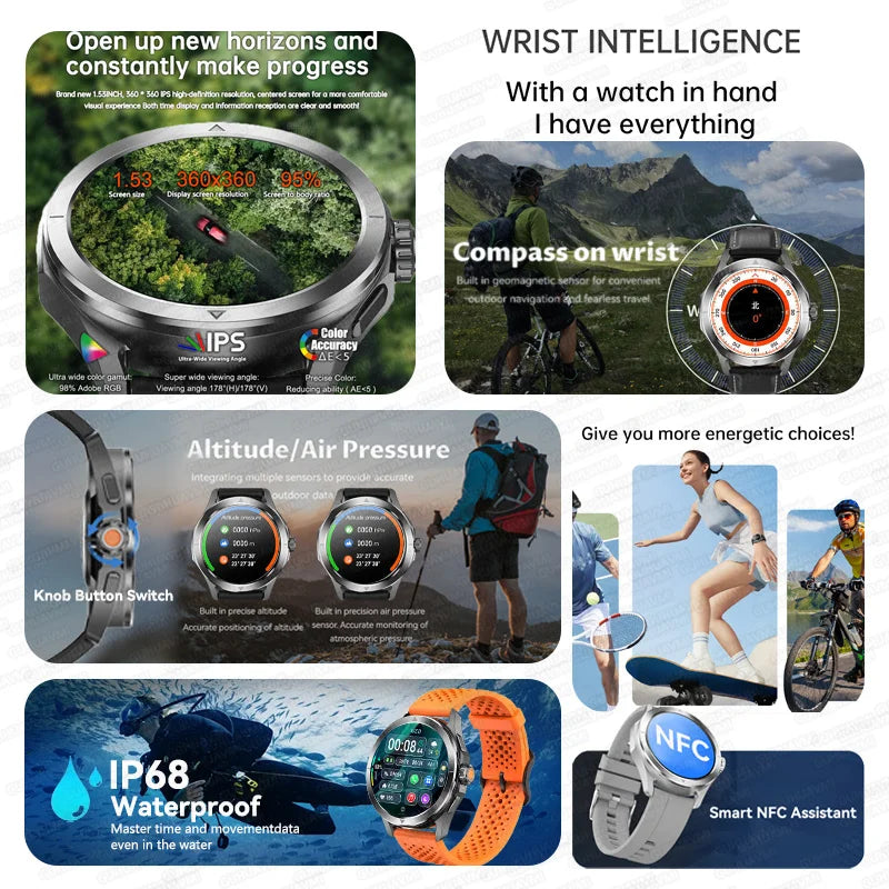 2026 New S4 Ultra SmartWatch Men IP68 Waterproof AMOLED Outdoor Sports GPS Compass Heart Rate Waterproof NFC BT Call Watch
