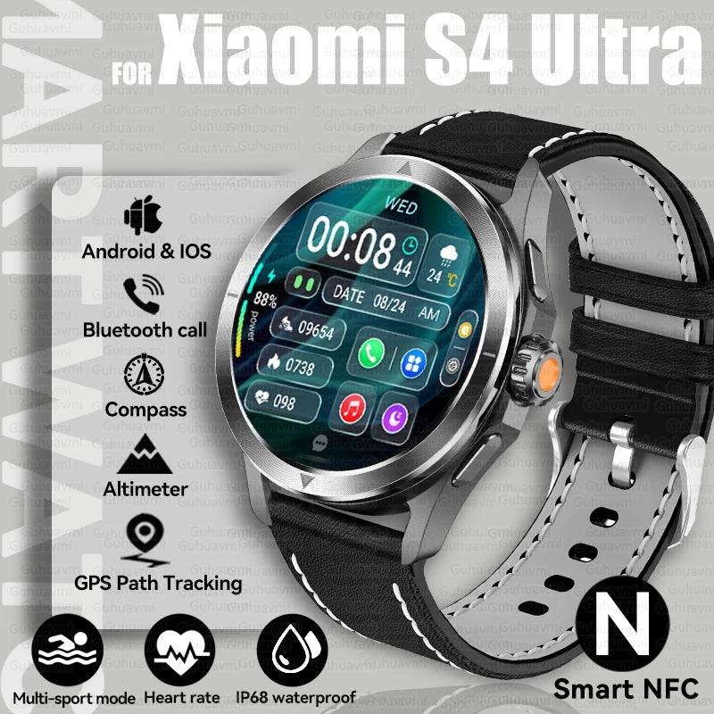 2026 New S4 Ultra SmartWatch Men IP68 Waterproof AMOLED Outdoor Sports GPS Compass Heart Rate Waterproof NFC BT Call Watch